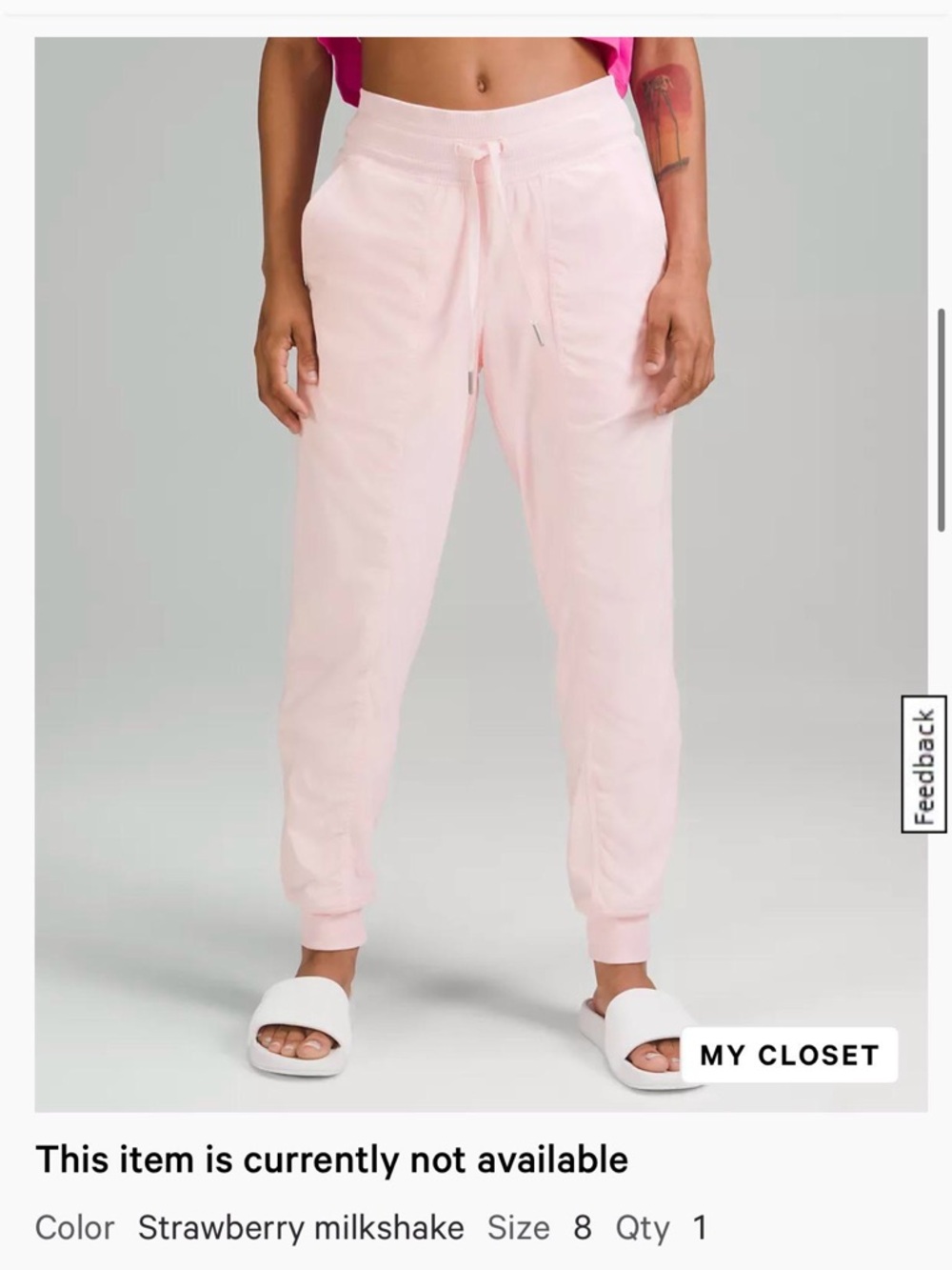 Lululemon strawberry milkshake light pink joggers size 8 $98